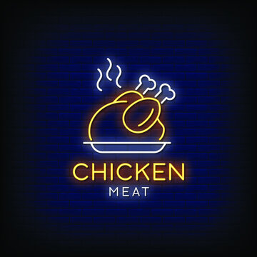Chicken Meat Neon Signs Style Text Vector