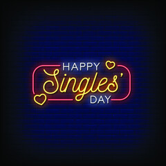 Happy Single Day Neon Signs Style Text Vector