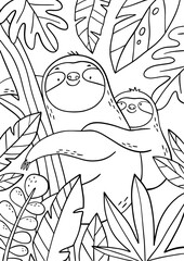 Coloring page with cute Sloth - Unicorn. Monochrome vector illustration with sloth unicorn © NadezdaBarkova