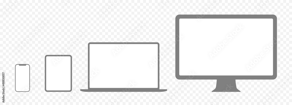Poster set of device screens with empty white screen and checkerboard background.