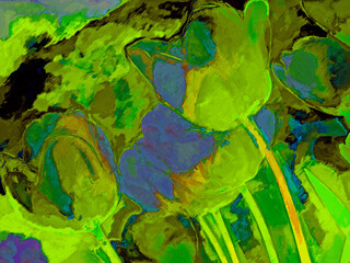 This is an intense and wildly colored abstract tulip background. 