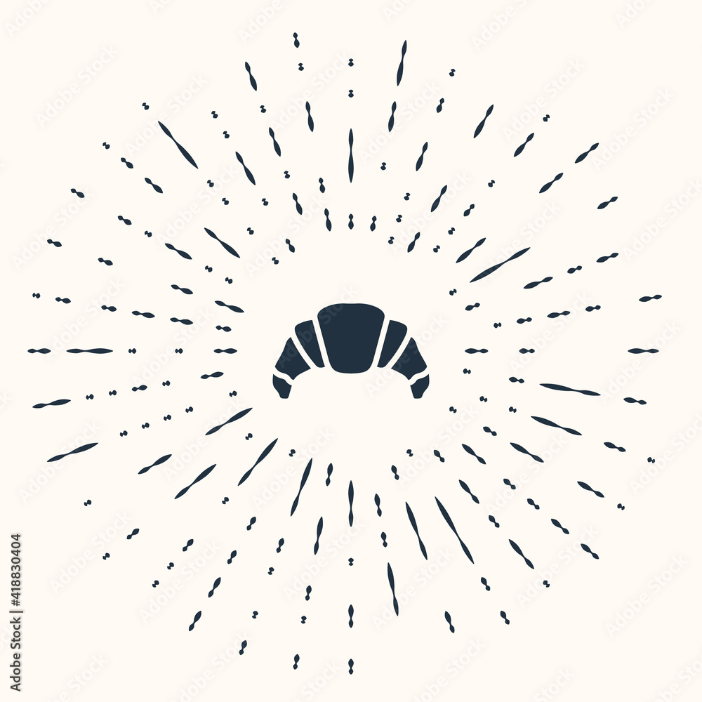 Poster grey croissant icon isolated on beige background. abstract circle random dots. vector.