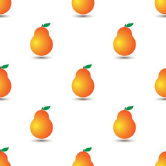 Vector seamless pattern with juicy yellow-orange gradient pears and shadow.Summer fruits background on white.For fabrics,wallpapers,wrapping papers,textiles,webs and others design projects.