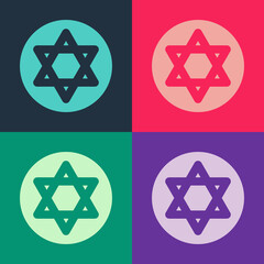 Pop art Star of David icon isolated on color background. Jewish religion symbol. Symbol of Israel. Vector.