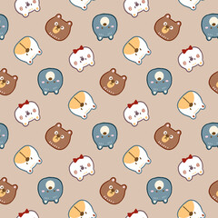 Seamless Pattern with Cartoon Bear Face Design on Light Brown Background