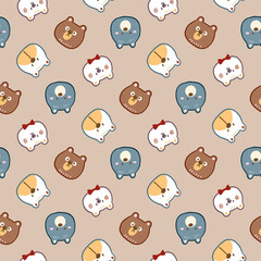 Seamless Pattern with Cartoon Bear Face Design on Light Brown Background