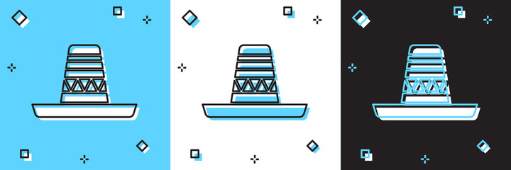 Set Traditional mexican sombrero hat icon isolated on blue and white, black background. Vector.