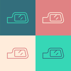 Pop art line Car mirror icon isolated on color background. Vector.