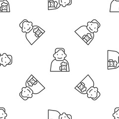 Grey line Happy man with beer icon isolated seamless pattern on white background. Vector.