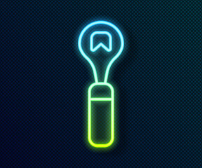 Glowing neon line Bottle opener icon isolated on black background. Vector.