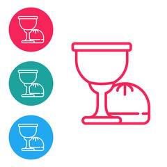 Red line Holy grail or chalice icon isolated on white background. Christian chalice. Christianity icon. Set icons in circle buttons. Vector.