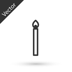 Grey line Burning candle icon isolated on white background. Cylindrical candle stick with burning flame. Vector.