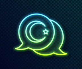 Glowing neon line Star and crescent - symbol of Islam icon isolated on black background. Religion symbol. Vector.