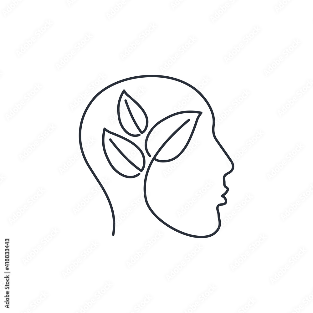 Poster head and growth. the level and properties of thinking. vector linear icon illustration isolated on w
