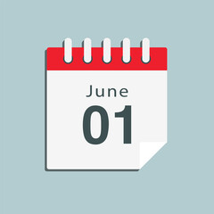 Icon day date 1 June, template calendar page