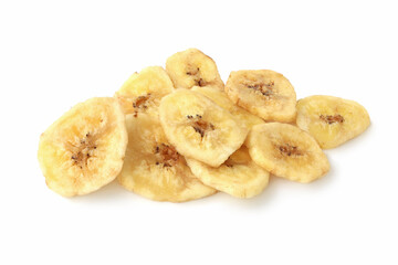 Slices of dried banana isolated on white