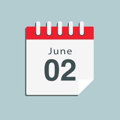 Icon day date 2 June, template calendar page