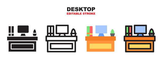 Desktop icon set with different styles. Editable Stroke and pixel perfect.