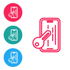 Red line Glass screen protector for smartphone icon isolated on white background. Protective film for glass. Transparent soft glass for mobile phone. Set icons in circle buttons. Vector.