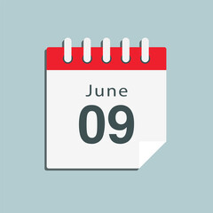 Icon day date 9 June, template calendar page