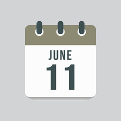 Icon day date 11 June, template calendar page