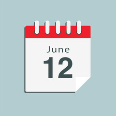 Icon day date 12 June, template calendar page