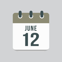 Icon day date 12 June, template calendar page