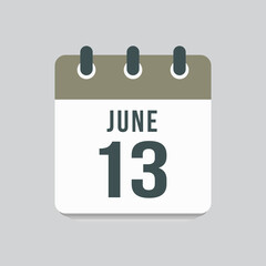 Fototapeta premium Icon day date 13 June, template calendar page