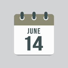 Icon day date 14 June, template calendar page