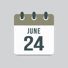 Icon day date 24 June, template calendar page