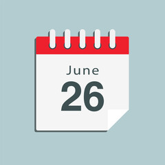 Icon day date 26 June, template calendar page