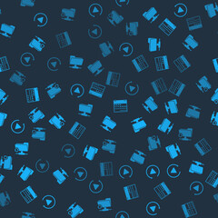 Set Video play button, FTP folder, Calendar and sync refresh on seamless pattern. Vector.