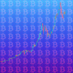 An abstract iridescent bitcoin symbol background image.