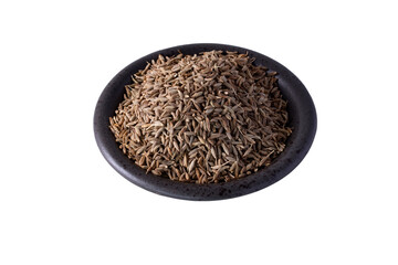 Black cumin in the cup on a white background