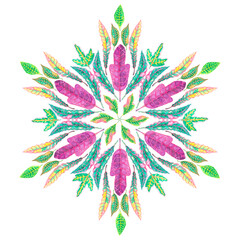 Mandala pattern of Croton leaf watercolor painting illustration and clippingpath © Arunee