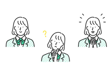 女子学生の表情パターンセットのイラスト素材