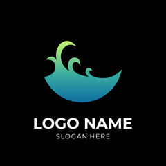 Obraz premium wave logo vector flat blue and green color style