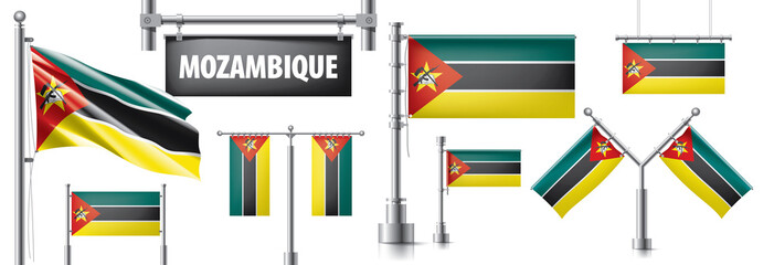 Vector set of the national flag of Mozambique in various creative designs