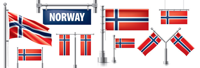 Obraz premium Vector set of the national flag of Norway in various creative designs