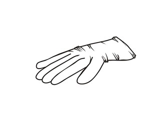Illustration of gloves in black and white outline.