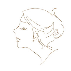 手描き_女性_イラスト_横顔_アップ_おしゃれ_手描き_線画 hand drawn beauty women illust image side view mono Line art
