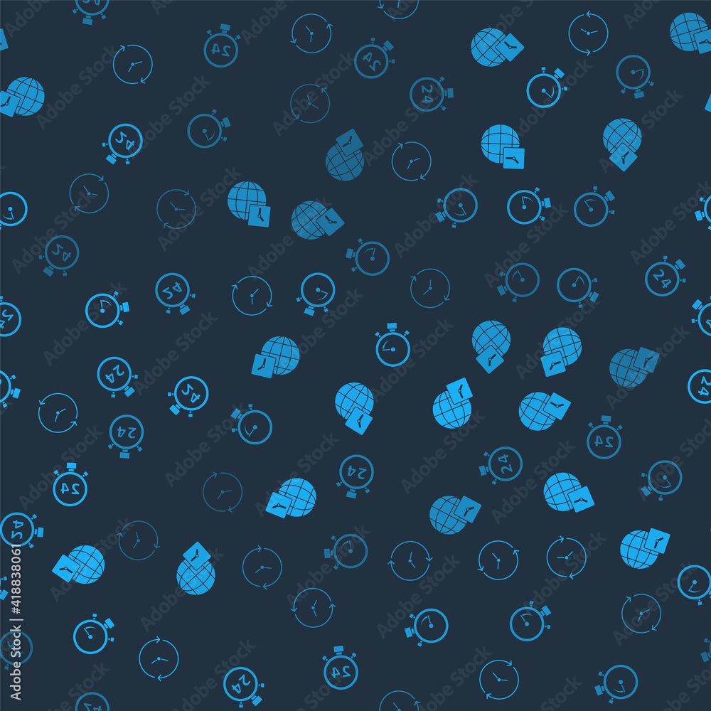 Poster set clock, world time, stopwatch and 24 hours on seamless pattern. vector.