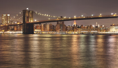 Brooklyn Bridge at night, USA.