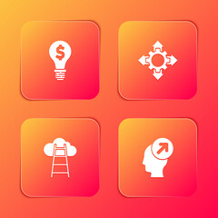 Set Light bulb with dollar, Project team base, Stair finish flag and Head hunting concept icon. Vector.