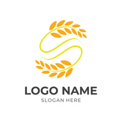 wheat logo template flat orange and yellow color style