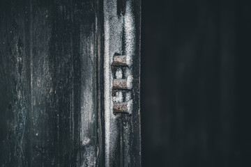 frozen door lock. old door with a broken lock.