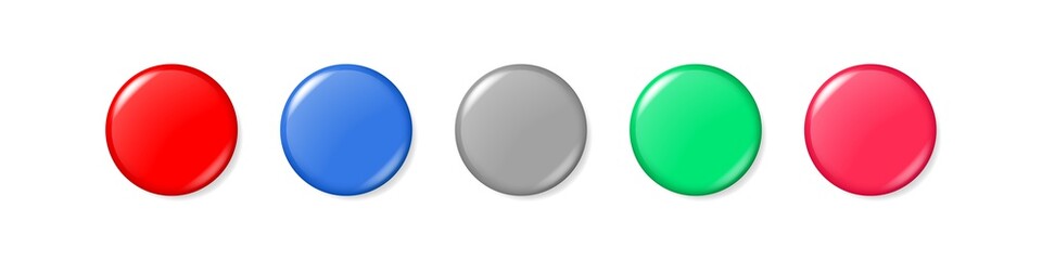 Red, blue, gray, green, pink blank button colorful set, badge vector realistic buttons collection. Mockup isolated web push item graphic illustration.