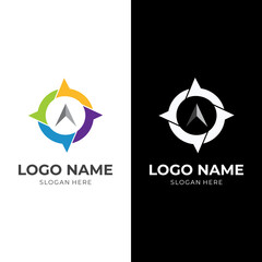 compass logo template with flat colorful style