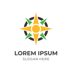 compass logo vector with flat yellow and green color style