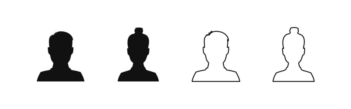 User profile avatar icon, male and female silhouette for anonymous internet social media man and woman flat shape illustration.